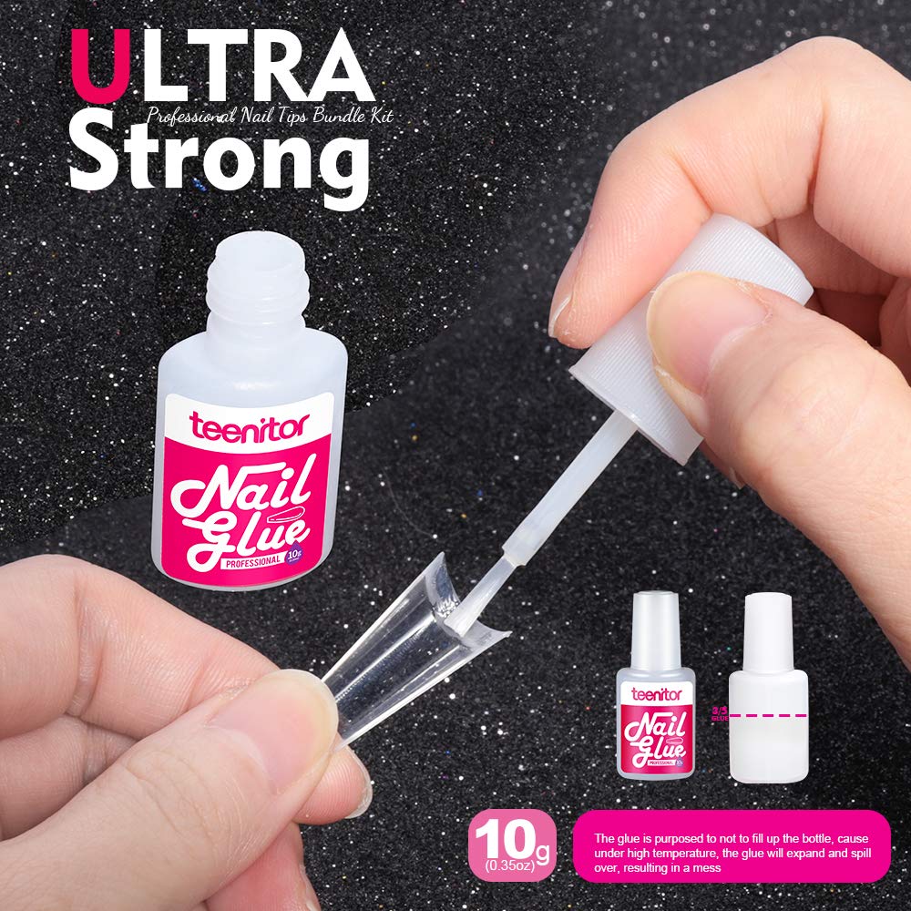 Teenitor Clear Coffin Nail Tips Set, Long Acrylic Nail Kit Full Cover Clear Press On Nails, 600 Pcs Fake Nails with Glue, Acrylic Nail Clipper Files and Buffer Polisher