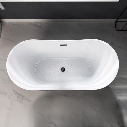 WOODBRIDGE 59" Acrylic Freestanding Bathtub Contemporary Soaking Tub, Black Acrylic(Matte Black Drain/Overflow),BTA1816-MB