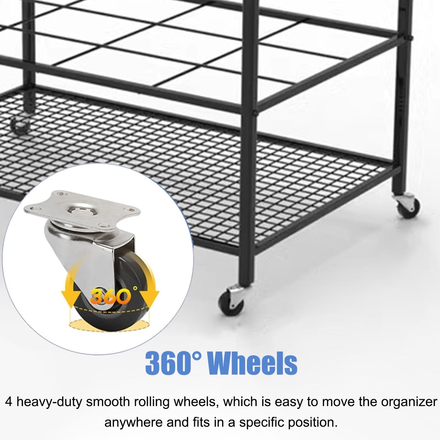 12 Mats Large Commercial Storage Cart, Rolling Metal Organizer Holder for Foam Roller/Yoga Strap/Dumbbells Display, Home Studio Gym Office Equipment Rack,Black