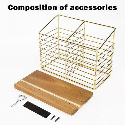 Metal Utensil Holder Rack for Kitchen Counter, Cooking Tools Storage Organizer with Sturdy Base and Drainage Hole (Gold