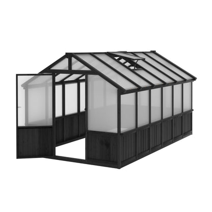 MUPATER 8' x 12' Outdoor Walk-in Greenhouse for Backyard, Wooden Polycarbonate Greenhouse with Lockable Door and Ventilated Window, Heavy Duty Green House with UV Protection & Heat Insulation, Black