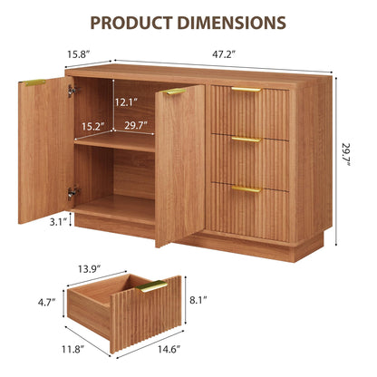 Garvee 47 in Modern Sideboard Buffet Cabinet with Storage, Compact Wood Kitchen Cabinet with 3 Drawers & Shelf, Buffet Table for Dining Room Living Room Apartment, Natural