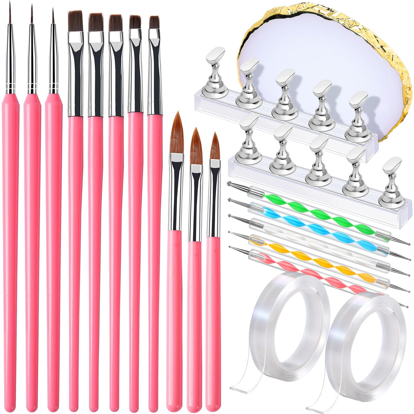 FANDAMEI Nail Art Brushes, Nail Brush Set With Nail Stand, Nail Holder For Painting Nails, Nail Art Tools, Nail Design Tools, 11PCS Nail Brushes For Nail Art, 5PCS Nail Dotting Tool, Nail Art Palette