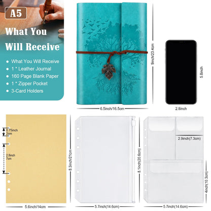 Leather Journals Notebooks with Blank Pages, Vintage Refillable Journal for Writing, Personal Travel Diary Art Sketchbook to Write in, Gifts for Women, Men, Teen Girls and Boys, 160 Pages A5 (Blue)
