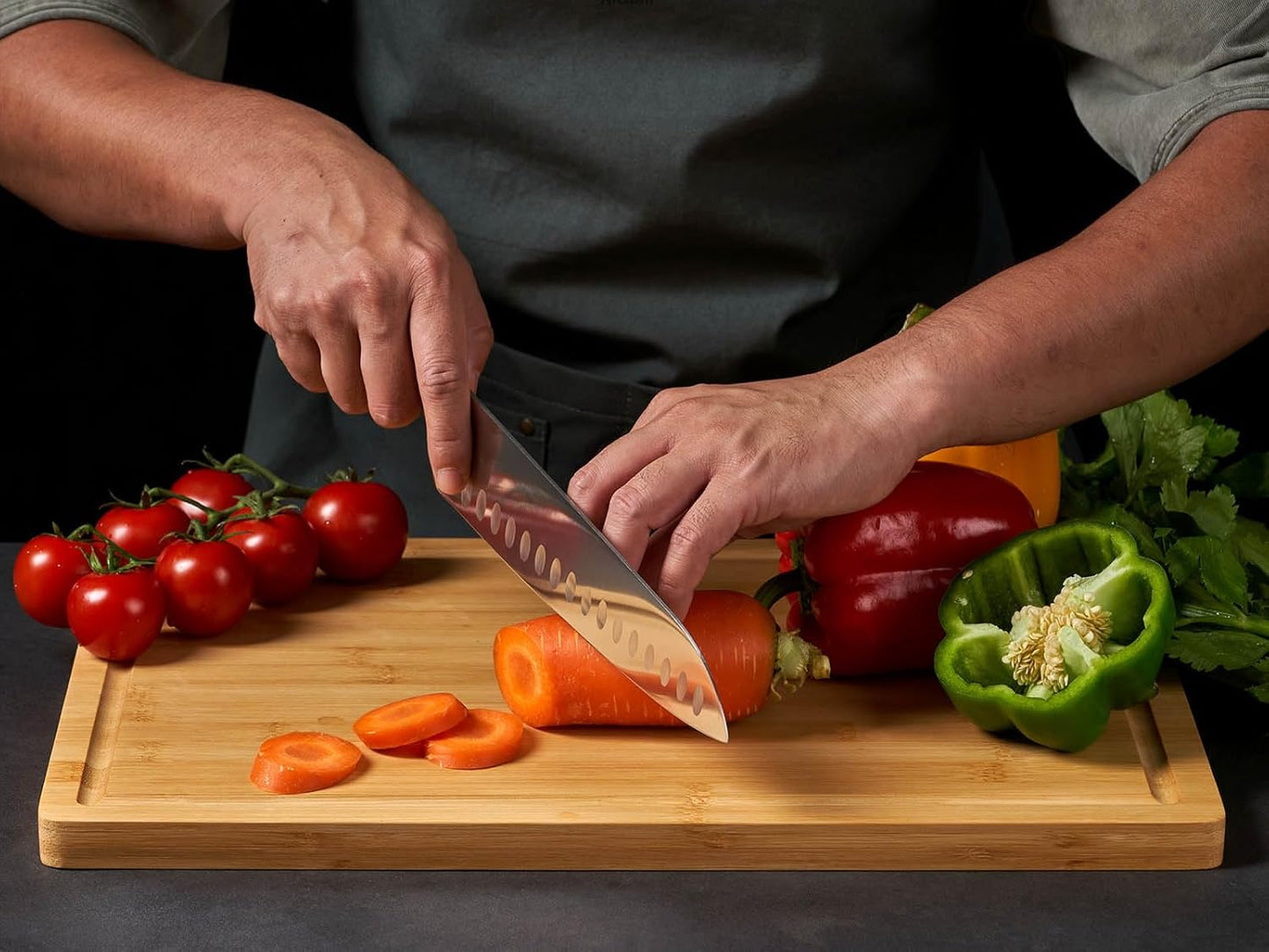 Bamboo Cutting Board, 18" Large Charcuterie Cheese Board, Wooden Chopping Block with Handles