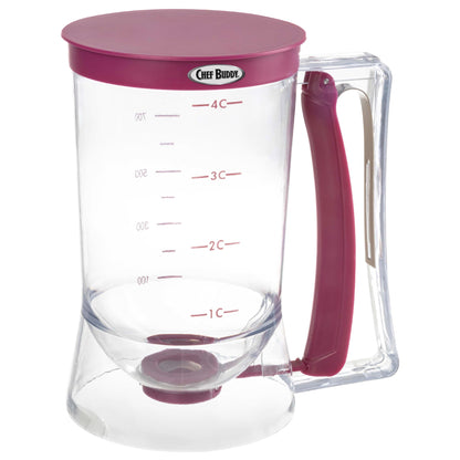Pancake Batter Dispenser - 4-Cup Batter Dispenser with Squeeze Handle for Pancakes, Waffles, Muffins, and Crepes - Baking Tools (Purple)