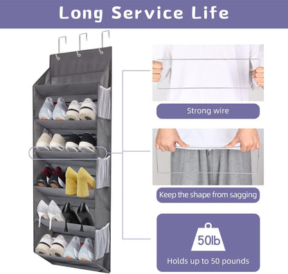 12 6 6 50lbs Closet, (1 Pack) Over the Door Shoe Rack Organizer Hanging Storage for Pairs of Shoes, Mesh Pockets + Deep