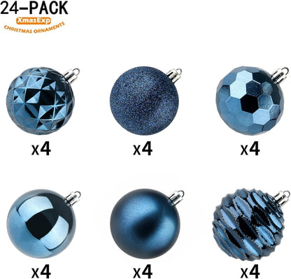 XmasExp 60mm Christmas Ball Ornaments, Shatterproof Decorations for Xmas Tree Balls, 24ct (Blue, 2.36")