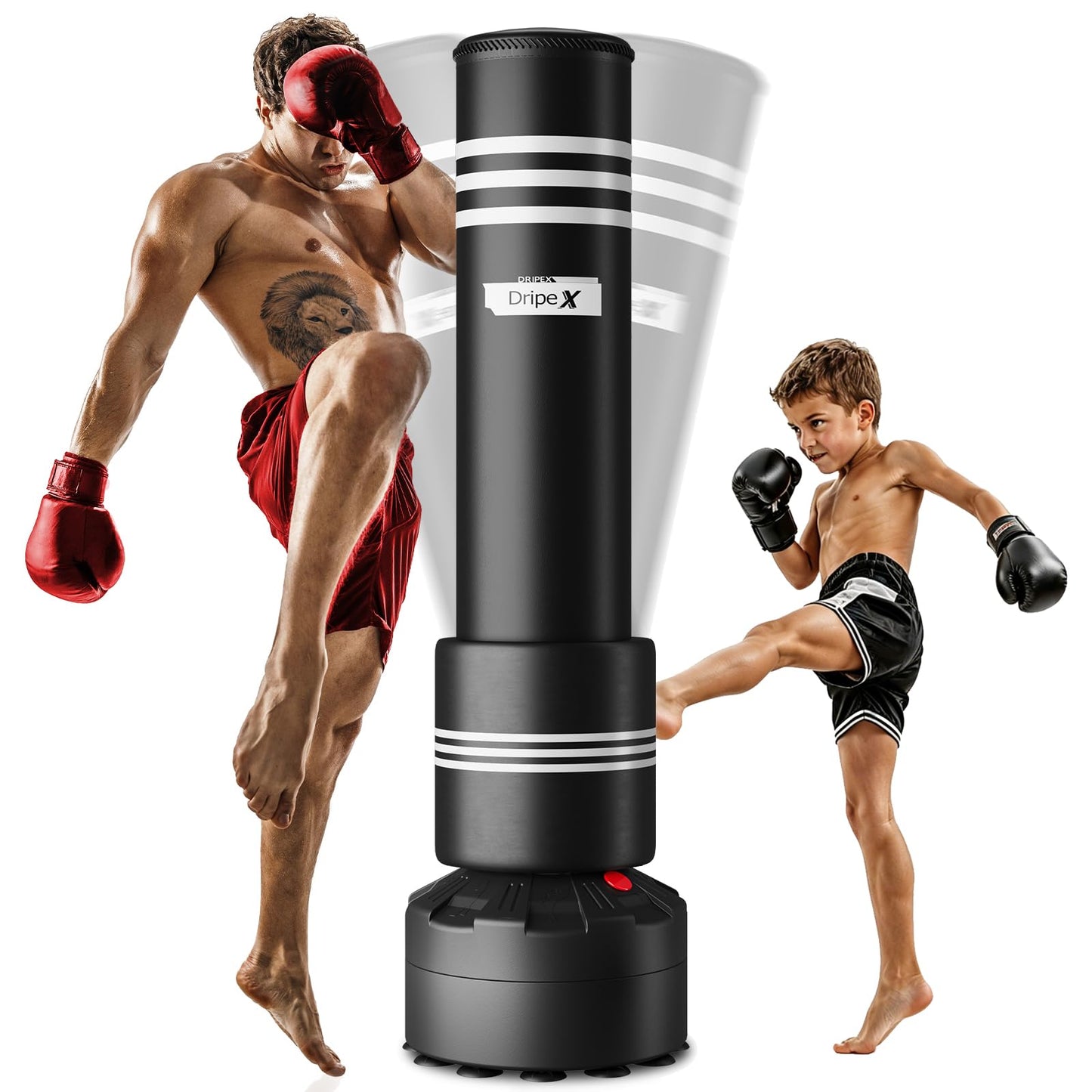 Dripex Freestanding Punching Bag, Heavy Punch Bag with Stand for Adults Teens, Men Standing Kickboxing Bag with Foam Protector, Suction Cup Base for Home Gym Office MMA Boxing Training