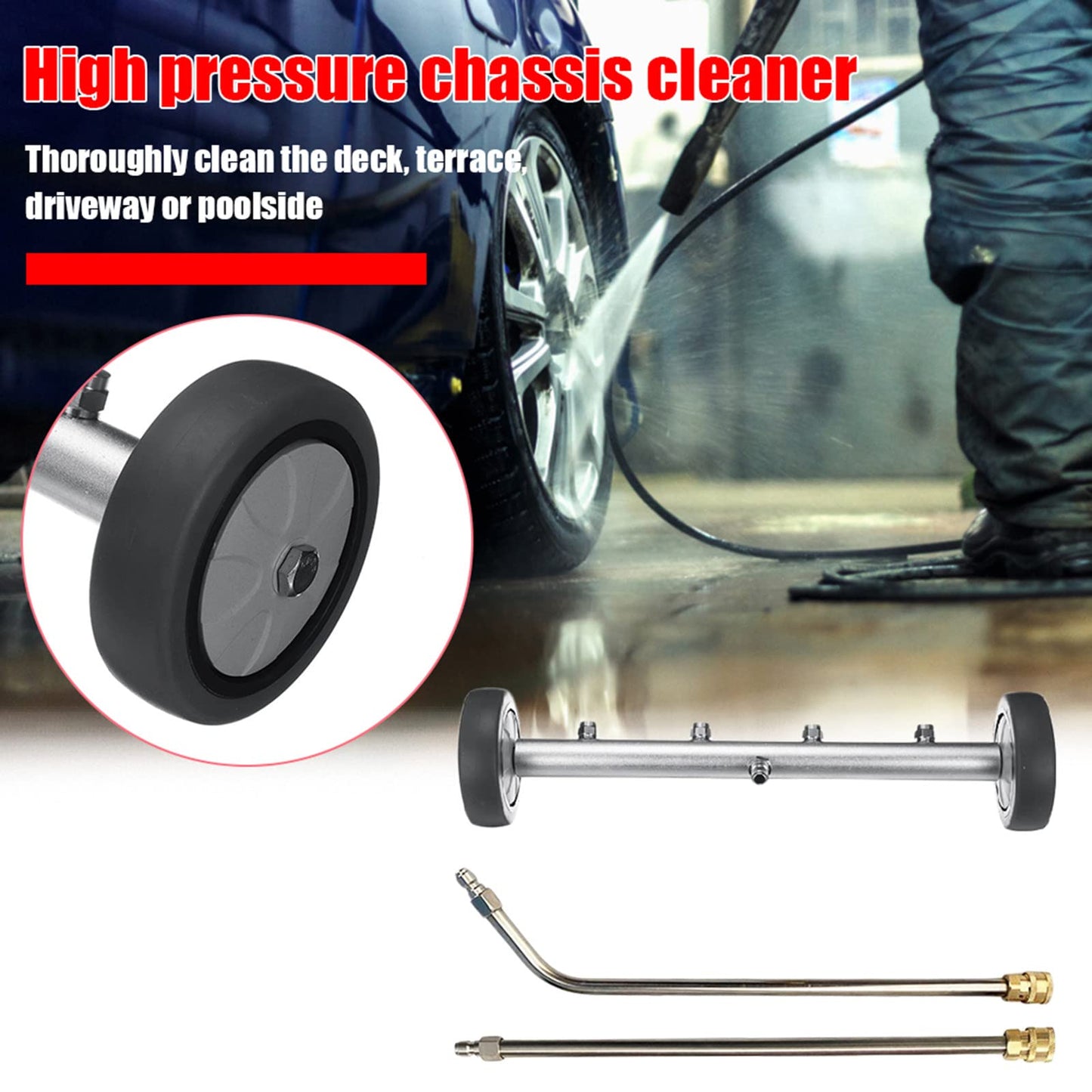 TRELVEX 16-Inch Dual-Purpose Undercarriage Pressure Washer Cleaner,Pressure Washer Surface Cleaner Attachment Water Broom,with 2Pcs ExWands,5000 PSI