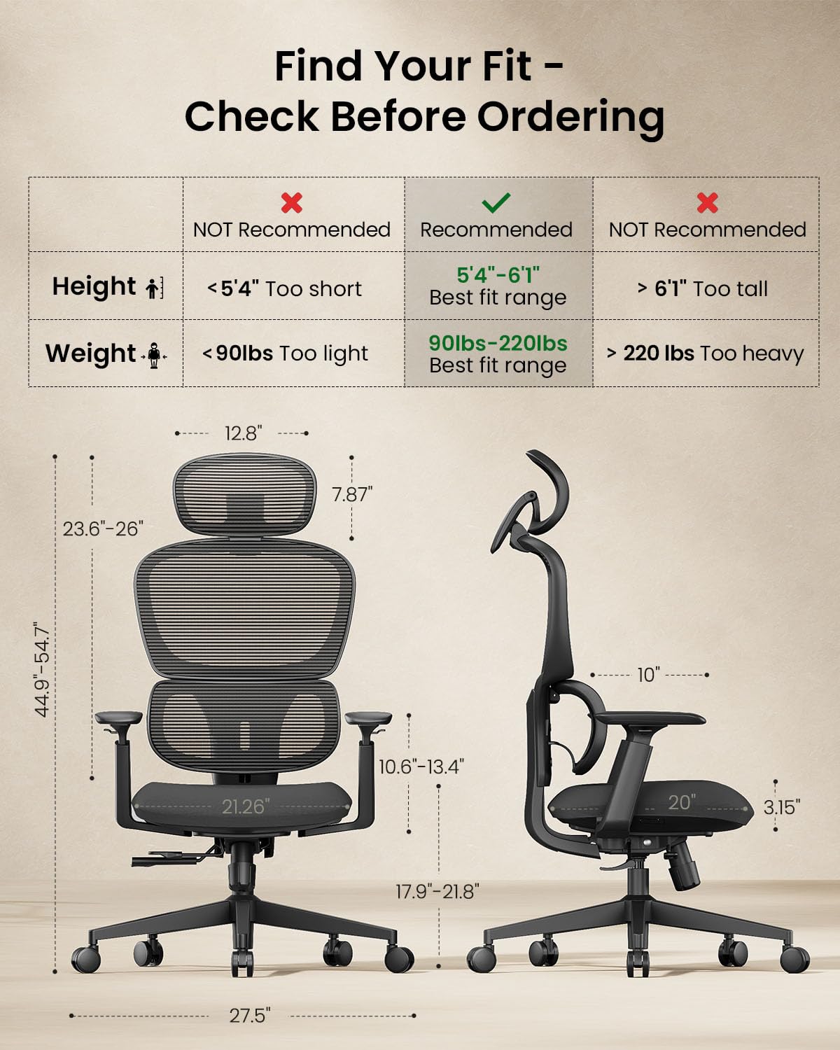 ProtoArc Ergonomic Office Chair – EC300 Adjustable Lumbar High Back Desk Chair, Sliding Seat, 3D Headrest, Wider Armrests, 4 Tilt Backrest Mesh Chairs for Home Office Long Hours Sitting - Black