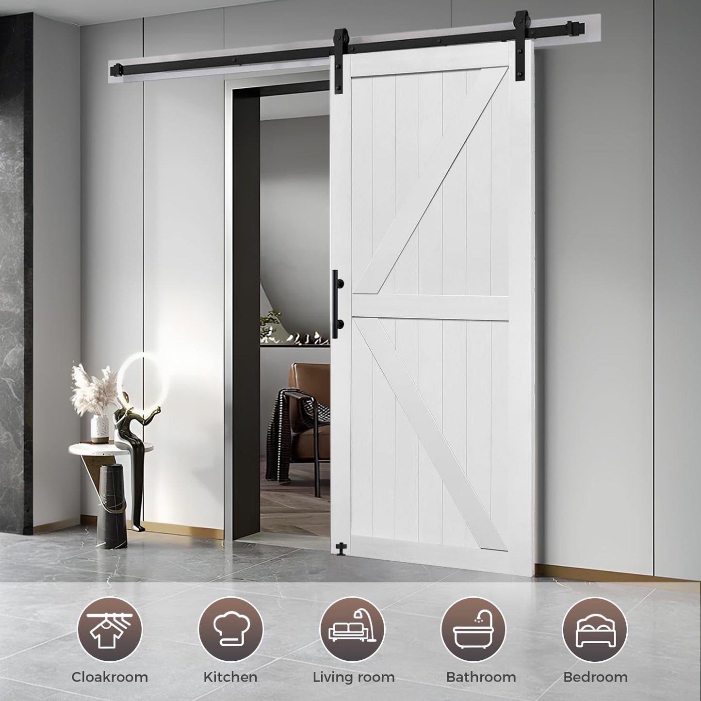 S&Z TOPHAND® 54in x 96in MDF Barn Door with 10FT Sliding Door Hardware Kit,Solid Barn Door Slab Covered with Water-Proof PVC Surface