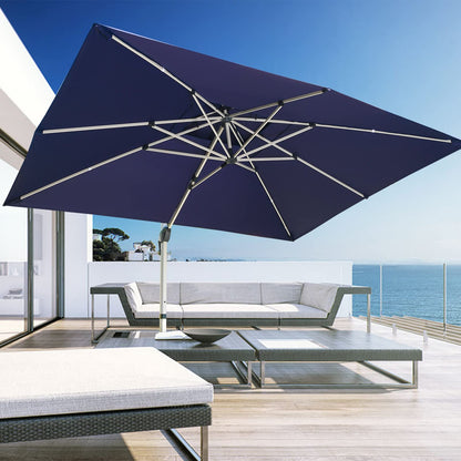 Mojia Cantilever Patio Umbrella with Cross Base and Cover Included - 360° Rotation Large Heavy Duty Offset Outdoor Umbrella with Easy Tilt for Pool Backyard Deck Garden (10x13 FT Navy Blue)