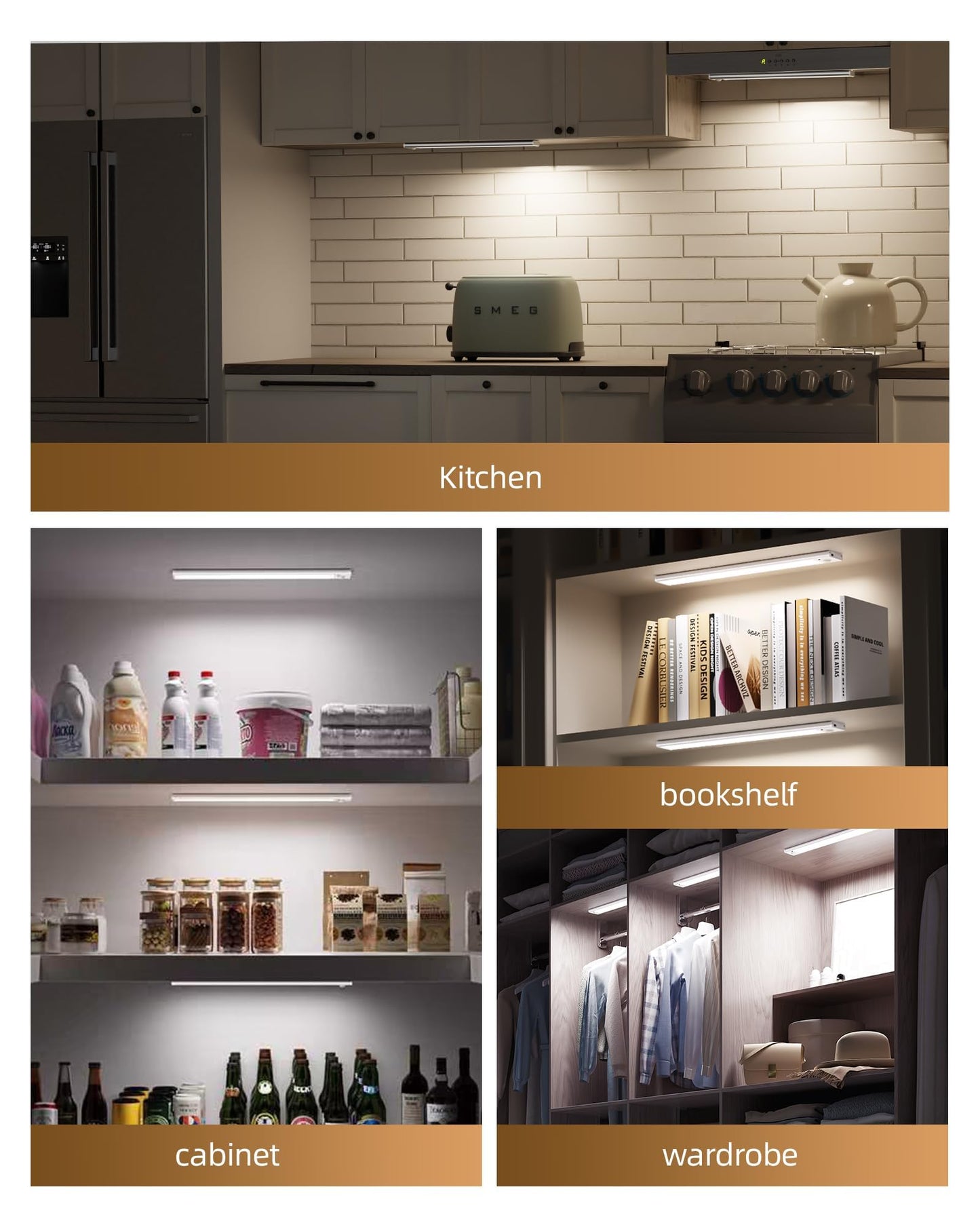 AMETHEUS 12inch Under Cabinet Lighting with Remote, 2400mAh Rechargeable Motion Sensor Light Indoor, Wireless Closet Lights, Dimmable, 3 Color Temps, Magnetic for Kitchen, Stairs (4 Pack)