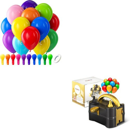 Bezente Rainbow Latex Balloons - 100 Pack Assorted Colors with Electric Balloon Pump