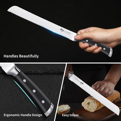 MAD SHARK Bread Knife, Sourdough Bread Knives, Bread Cutter Razor Sharp Edge for Efficient Slicing Sourdough, Bagels, Cake Cutter, 10 Inch Serrated Knife
