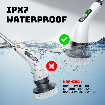 Highyes Electric Spin Scrubber, Powerful 2-Speed Cleaning Brush, IPX7 Waterproof with 7 Reusable Brush Heads & Extendable Handle, for Bathroom Toilet Shower Kitchen Wall Tile Floor Grout (White)