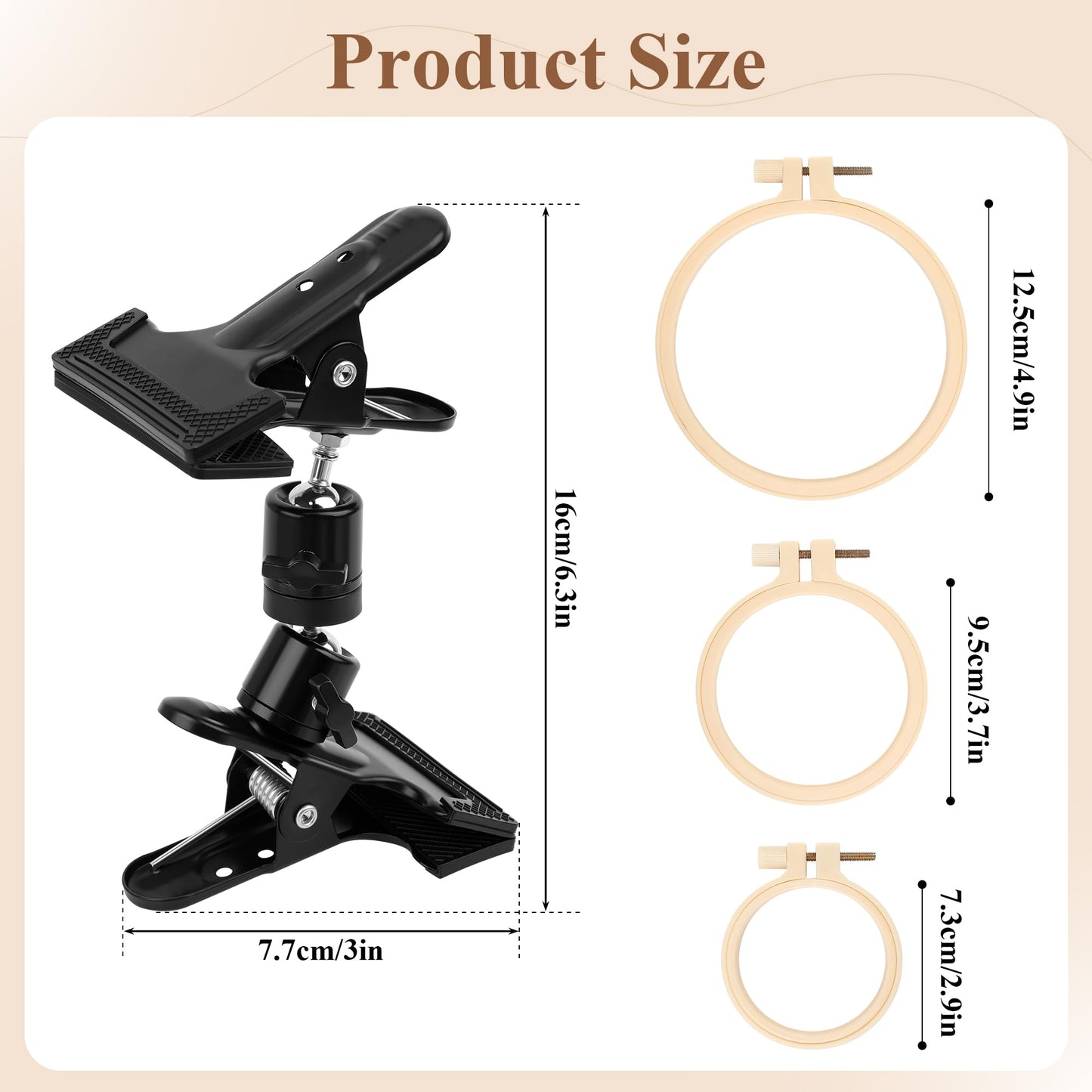 Coitak Portable Metal Embroidery Hoop Stand Holder with 3 Sizes Embroidery Hoop, Rotated Embroidery Stand Table Clip for Embroidery Needlework Hoops