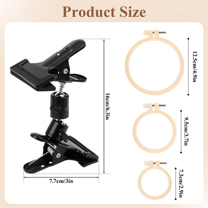 Coitak Portable Metal Embroidery Hoop Stand Holder with 3 Sizes Embroidery Hoop, Rotated Embroidery Stand Table Clip for Embroidery Needlework Hoops