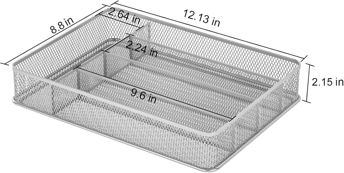 TQVAI Silverware Organizer, 5 Slots Non-Slip Mesh Kitchen Drawer Organizer, Metal Cutlery Holder