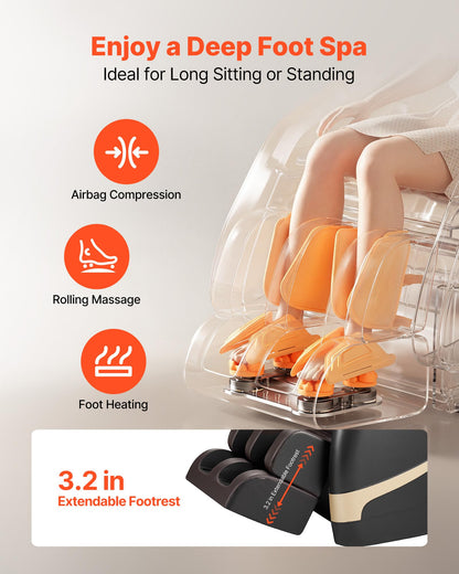 VEVOR Massage Chair, Zero Gravity Full Body Massage Chair with 10-Point Rollers, 5 Automatic Modes, 8 Airbags, Waist & Leg Heating, Bluetooth Speaker, Touchscreen Control, for Home and Office Use