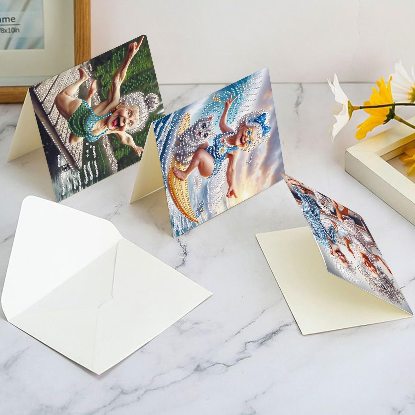 MVVMTOP 6pcs Diamond Painting Greeting Cards for Blessings and Wishes, Grandma DIY Special Shape Crystal Diamond Art Partial, Surface flash Paper Material, DIY Gifts for Christmas Thanksgiving Day