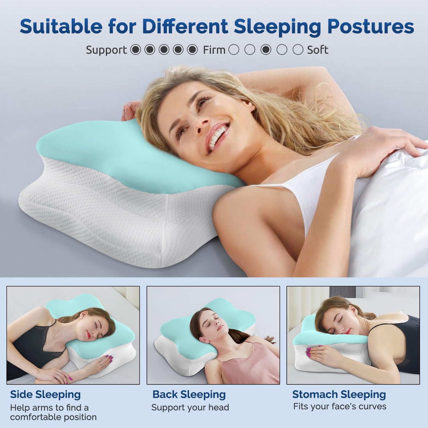 Cervical Neck Pillow, Ergonomic Side Sleeper Pillow for Neck Support, Cooling Memory Foam Pillows for Sleeping, Contour Orthopedic Bed Pillows for Side Back Stomach Sleepers with Removable Pillowcase