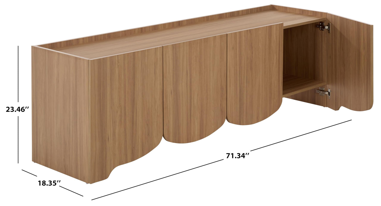 SAFAVIEH Furniture - Takami Media Stand for TVs up to 75" - Oak 4-Door Modern Entertainment Console with Storage Cabinets (MED3604A)
