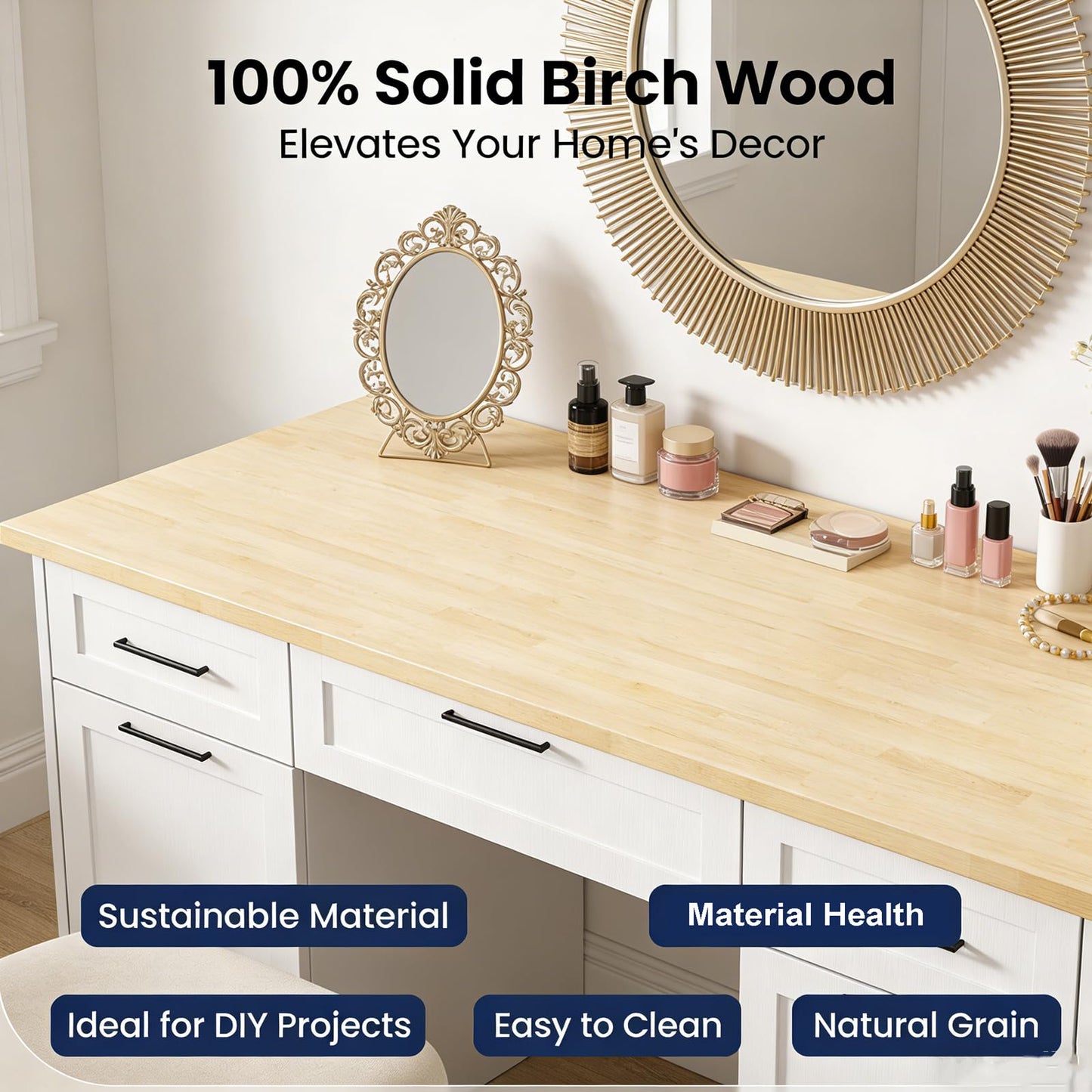 6ft Butcher Block Countertop–72" x 25" Solid Birch Wood DIY Countertop, Durable Counter Table Tops for Kitchen Island, Bar, Workshop, Laundry Counters Dining Room Tables 1.5" Thick Unfinished