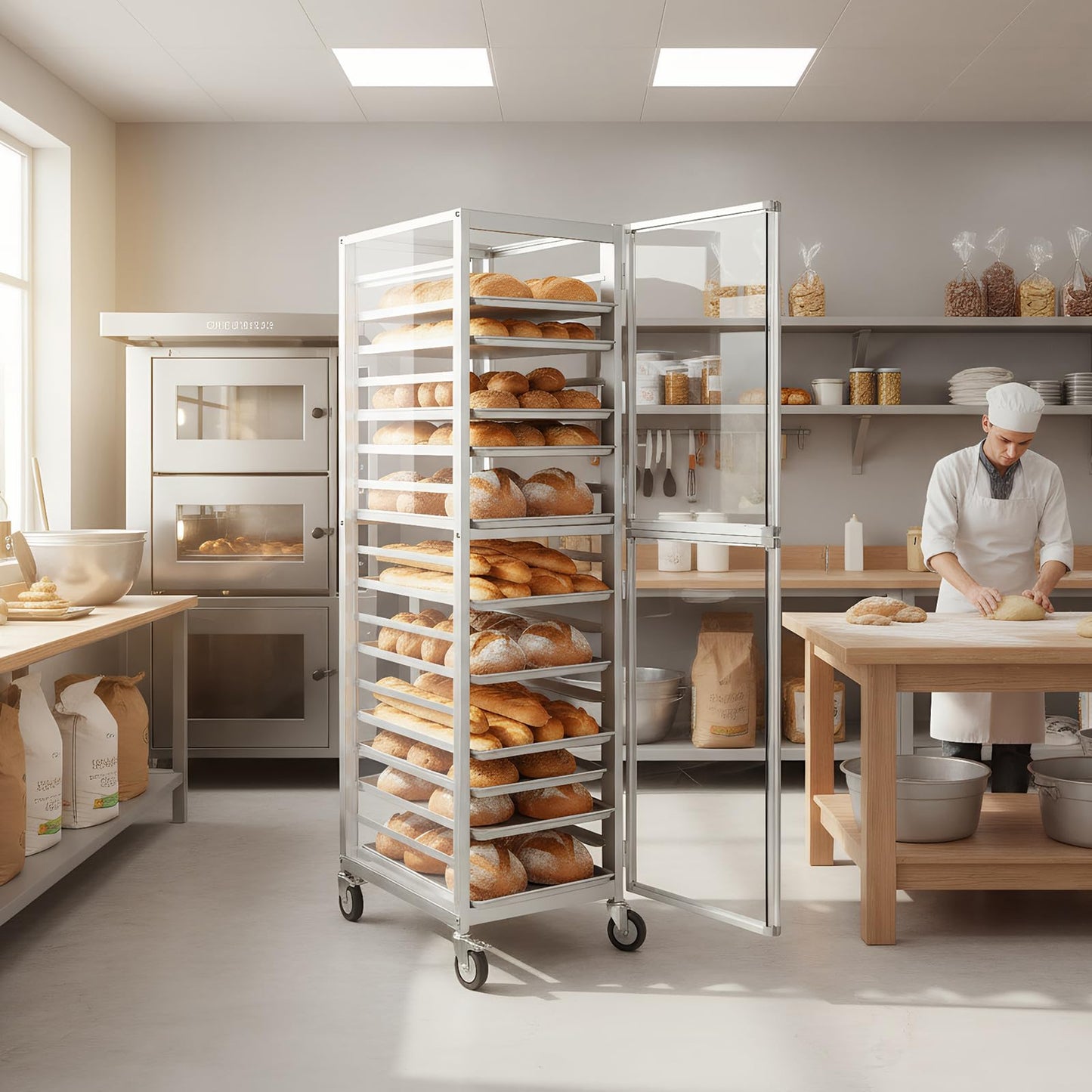 18 Tiers Aluminium Bun Pan Rack with Wheels NSF Commercial Bakery Racks for Kitchen Home Bread Baking Restaurant & Catering 18.5x24.6x70in