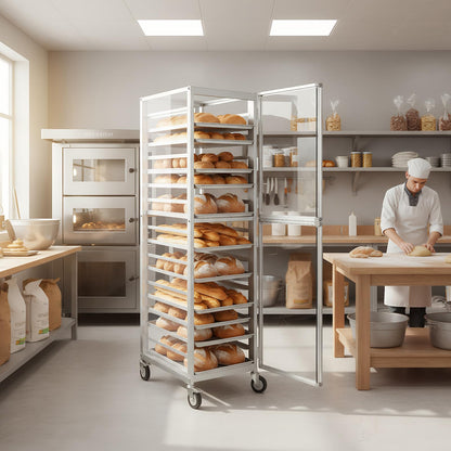 18 Tiers Aluminium Bun Pan Rack with Wheels NSF Commercial Bakery Racks for Kitchen Home Bread Baking Restaurant & Catering 18.5x24.6x70in