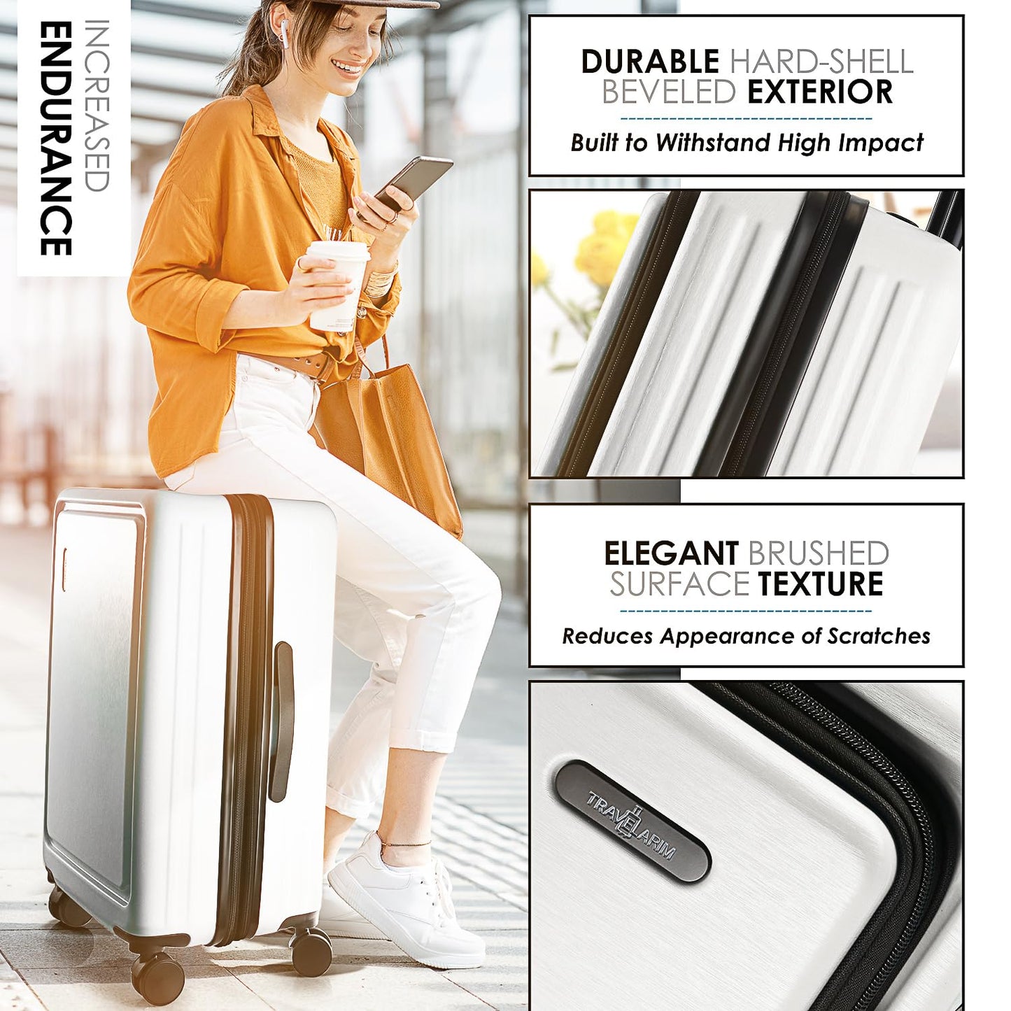 TRAVELARIM Hard Shell Luggage Sets with Spinner Wheels 4 Piece, Expandable Large Suitcases with TSA Lock, Travel Large Suitcase Set, White Luggage Set
