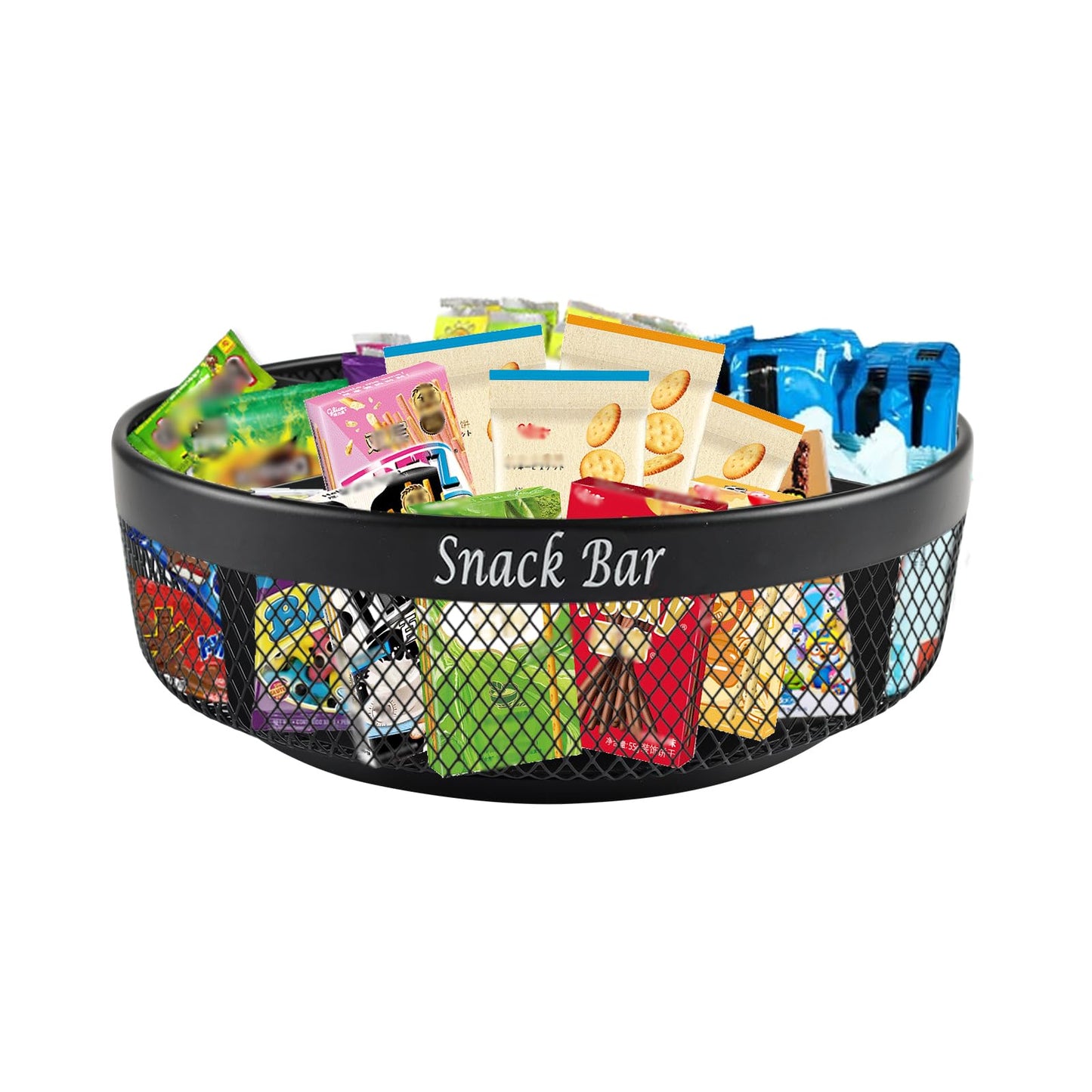 Xbopetda Snack Organizer for Countertop, Metal Turntable Organizer with Divider, 4 Compartment Snack Storage Spinning Snack Tray, Lazy Susan Snack Spinner for Snack Bar Organizer Pantry Storage-Black