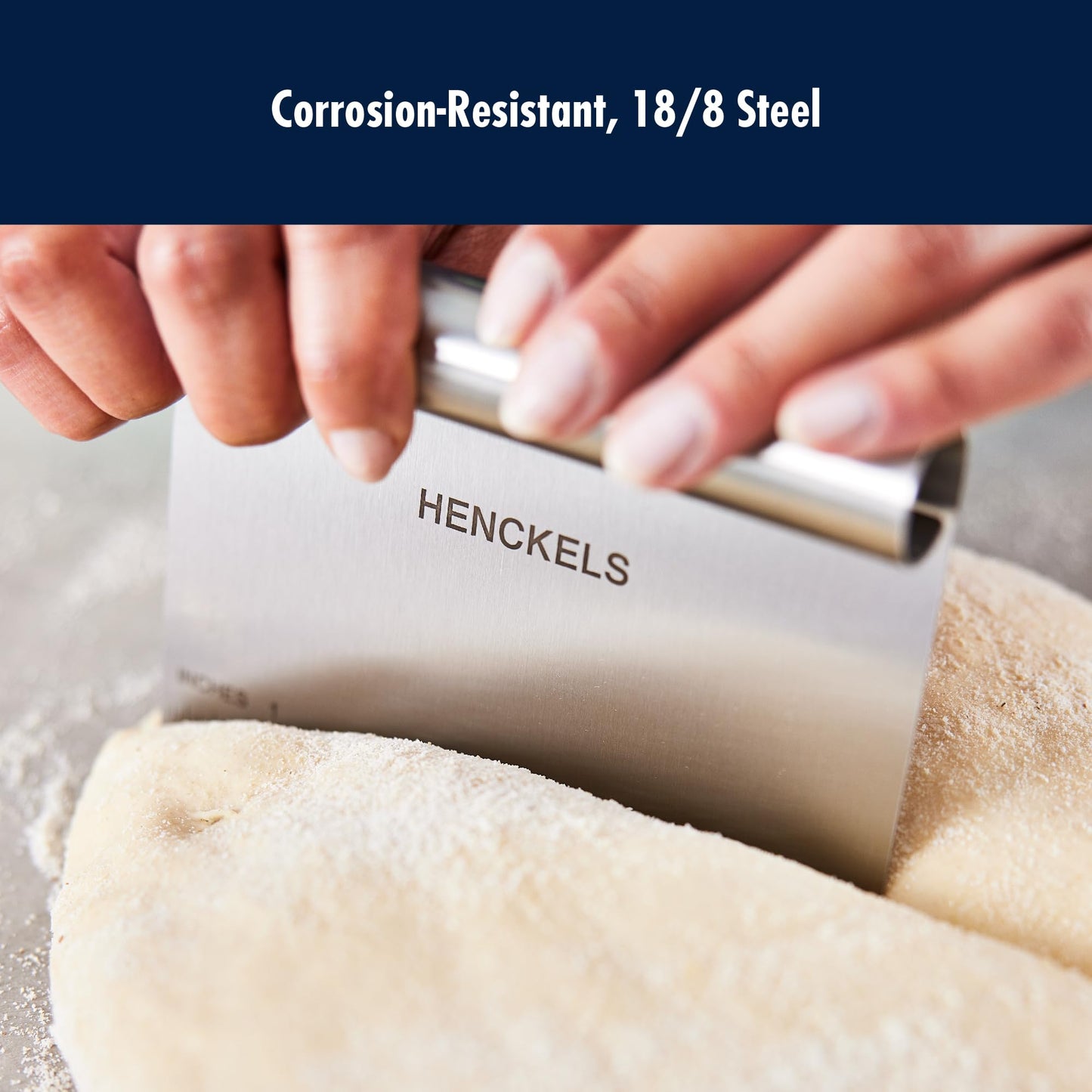 HENCKELS BBQ 2-pc Stainless Steel Pizza Cutter and Bench Scraper Set, Rocking Blade with Safety Guard and Measuring Scraper for Dough, BBQ and Baking