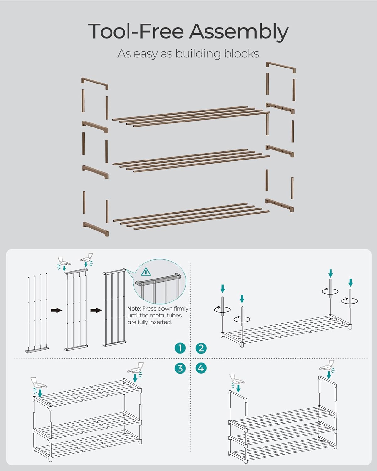 3-Tier 16-20 11.8 36.2 21.7 Inches, ULSA303K01 SONGMICS Shoe Rack, Shoe Organizer, Metal Storage Shelf, Upright