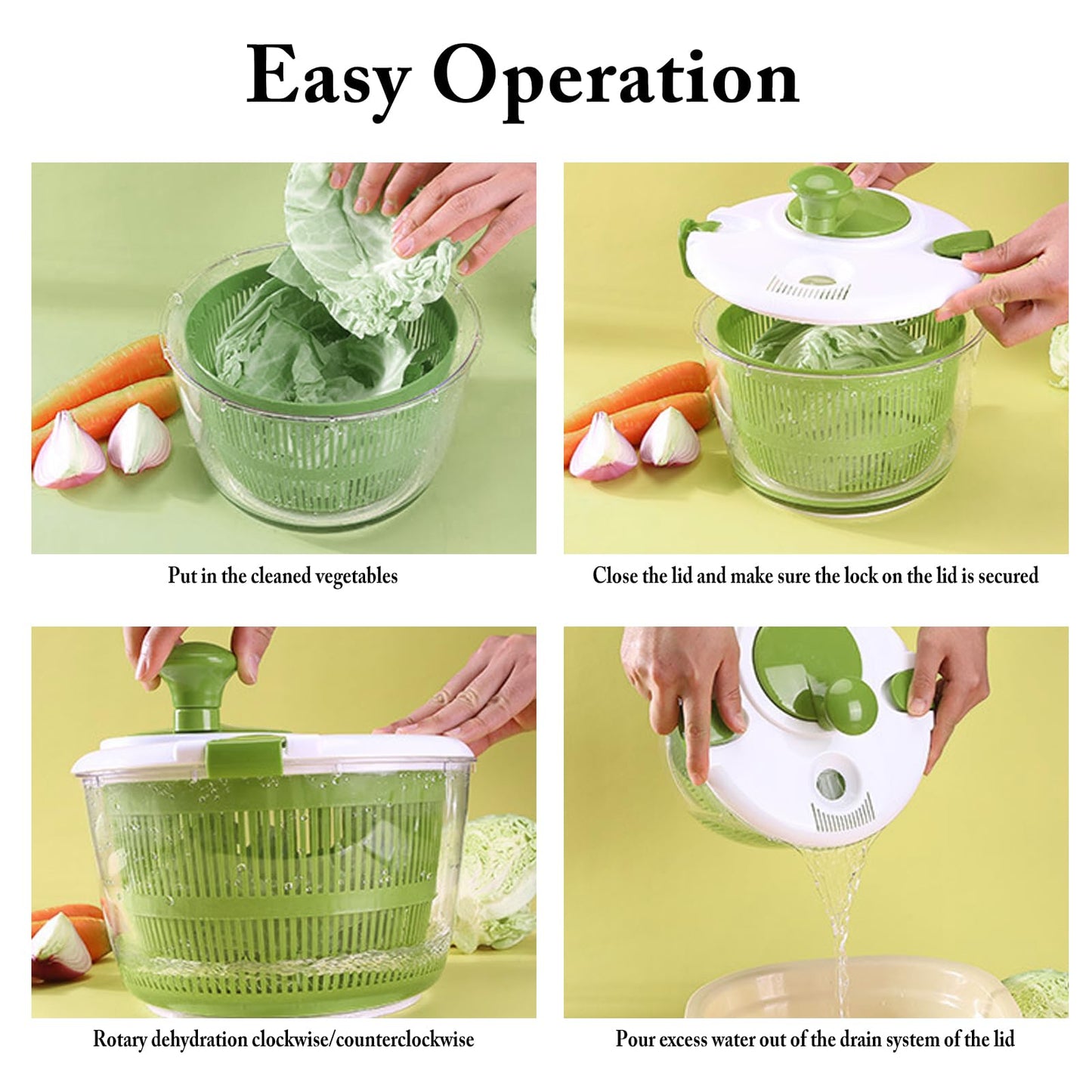 Large Salad Spinner with Lid, 5 Qt Capacity, Manual Vegetable Dryer with Double-Lock Handle, Quick and Easy Multi-Use Lettuce Spinner, Vegetable Dryer, Fruit Washer