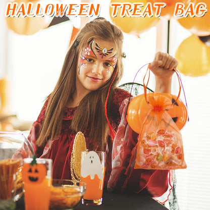 Jexila 50 Pack Orange Organza Gift Bags 8X12 inch Large Mesh Bag Drawstring for Gift Wrap Halloween Goodie Candy Treat Bag for Kids Birthday Halloween Party Favor
