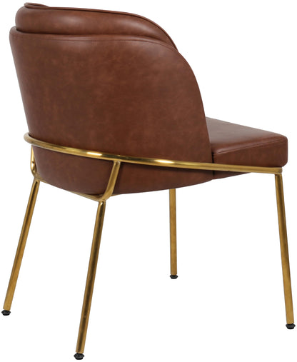 Meridian Furniture 882Brown-C Jagger Collection Modern | Contemporary Dining Chair, Soft Brown Vegan Leather, Brushed Iron Legs, Rounded Double Cushion Back, 22" W x 23" D x 31" H, Brown, Set of 2