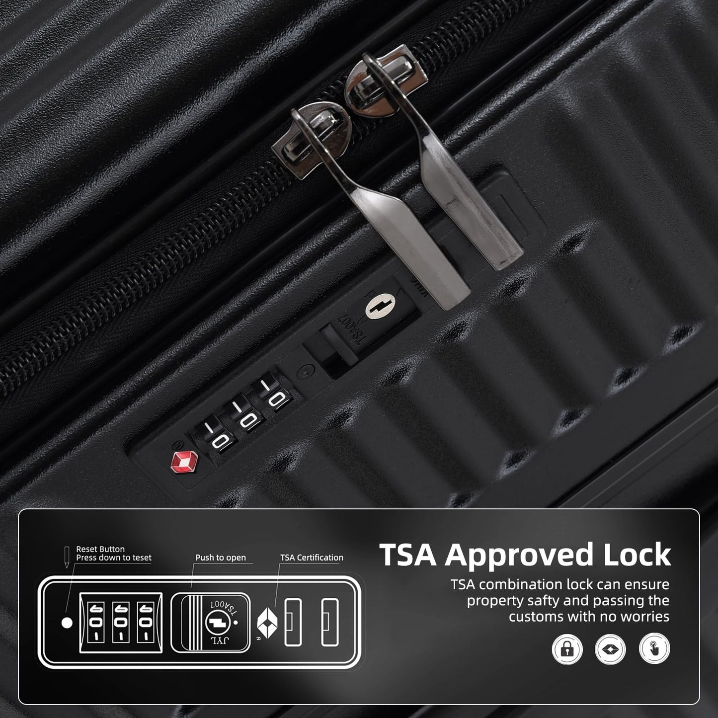 Kaleenie 2 pieces 20/29 Aluminum Frame Carry On and Checked Luggage Set with Side Opening, Lightweight Hardshell ABS+PC Trunk Suitcase with TSA Lock, 360° Universal Wheels & Adjustable Handle, Black