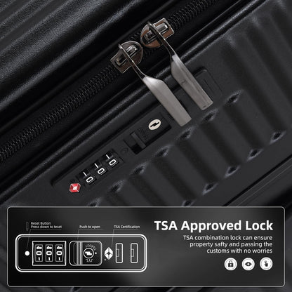 Kaleenie 2 pieces 20/29 Aluminum Frame Carry On and Checked Luggage Set with Side Opening, Lightweight Hardshell ABS+PC Trunk Suitcase with TSA Lock, 360° Universal Wheels & Adjustable Handle, Black