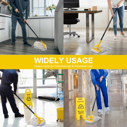 Commercial Mop with 3 Extra Large Replacement Heads,59" Long Handle Heavy Duty Industrial Mops for Floor Cleaning,Looped-End String Wet Cotton Mop for Home,Kitchen,Office,Garage,Concrete/Tile Floor