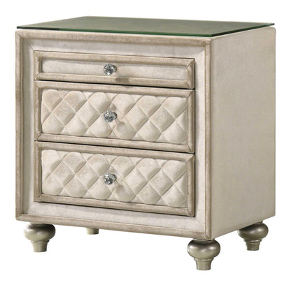 Acme Lucienne 2-Drawer Velvet Upholstered and Wood Nightstand in Beige