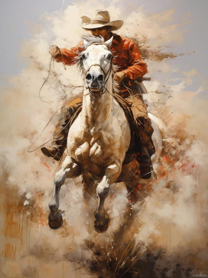 HMDIIMGE 5D Diamond Art Painting Kits for Adults Western Cowboy Riding Horse Round Full Drill Gems Cross Stitch Art Kit DIY Canvas Painting by Diamond Mosaic Craft for Home Decoration 30x40cm