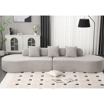 ACQCA 130.5" Modern Curved Combination Sofa, Cloud Couch with 3 Removable Pillows for Living Room, Apartment,Office,No Assembly Required, Gray