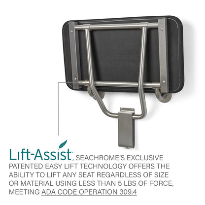 Seachrome 24" x 15" Black Padded Cushion Folding Wall Mount Bench Shower Seat, ADA Compliant
