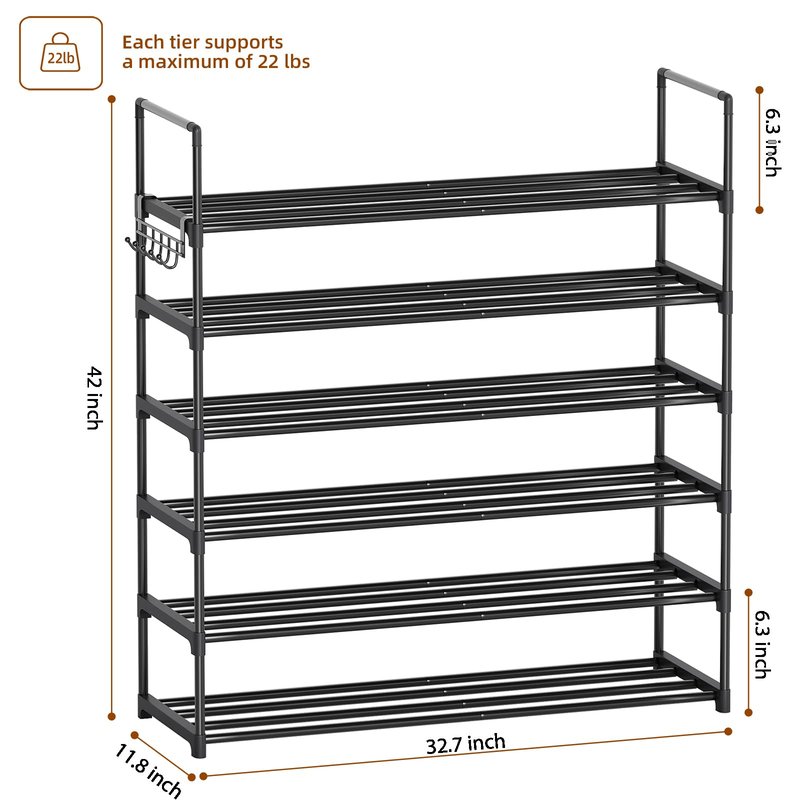 Saincustom 6 Tier Shoe Rack, Shoe Rack for Closet, Shoe Organizer for Entryway, Shoe Storage for Front Door Entrance & Entryway, Large Shoe Stand Holder Adjustable Shelf Height