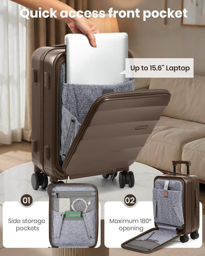 Joyway Luggage Set 3 Piece Top Opening Suitcase Set with Spinner Wheel and TSA Lock, PC Hard Shell Carry on Luggage with Front Pocket for Woman Men (Coffee)