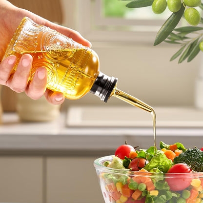 Baalaka Glass Oil Bottles 7OZ, Olive Oil Dispenser Bottle for Kitchen with Metal Spout, Elegant Glass Cooking Dispenser for Kitchen