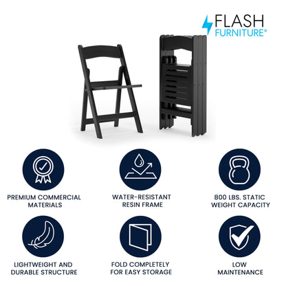 Flash Furniture Hercules Commercial Indoor/Outdoor Folding Event Chair, Wood Look, Weather-Resistant, Lightweight Design, Versatile Use, Set of 4, Black
