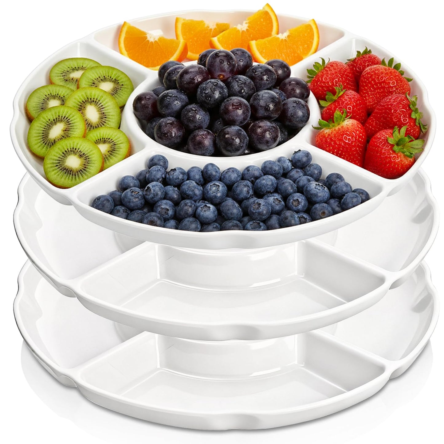 Pumtus 3 Pack Divided Serving Tray, 13 Inch Melamine Chip and Dip Platter, 5 Sectional Appetizer Veggie Plate, Party Snack Relish Tray for Serving Food, Nuts, Candy, Dried Fruit, Veggies